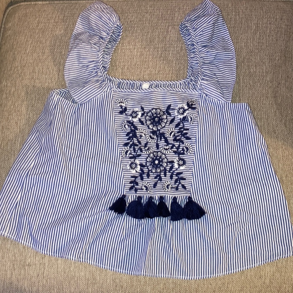 Zara trf collection striped embroidered top.